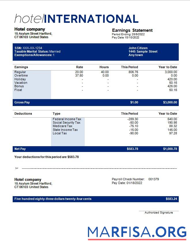 Realistic Hotel International payroll download for verification